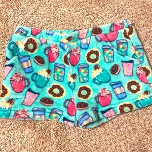 Candy pink size 10/12 girls super soft and cozy pj shorts w/ donuts/coffee print